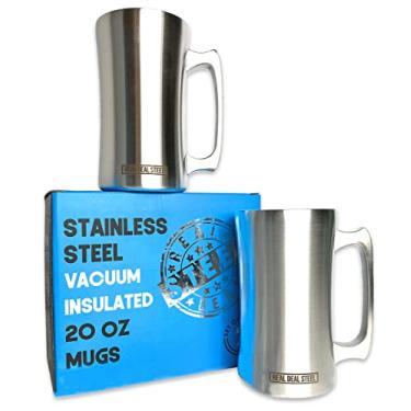 Imagem de Caneca de cerveja isolada de aço inoxidável: Caneca de cerveja de aço inoxidável de 600 ml com alça soldada e tampa de plástico transparente – grande tanque de metal para IPA, café, chá – canecas de parede dupla para bebidas quentes ou frias (2)