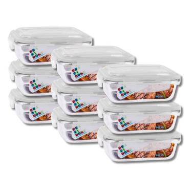 Imagem de KIT 9 Potes de Vidro Retangular com Tampa Hermética 640ml - Casa Linda