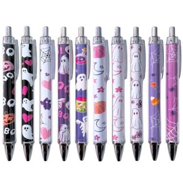 Imagem de Canetas roxas de Halloween 10 peças - Conjunto de canetas de gel fantasma assustador, abóbora, material escolar, professor, crianças, tinta de ponta fina, artigos de papelaria para escritório, escrita