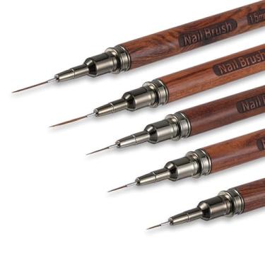 Imagem de 5 pincéis de arte para unhas, delineador de unhas, conjunto de pincéis finos para detalhes finos, design artístico de pintura, linhas longas, desenhos finos tamanhos 6/9/12/15/18 mm, natural
