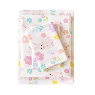 Imagem de MCO Lençóis de cama casal infantil de microfibra macia para meninos e meninas, 4 peças de lençol casal respirável coelho