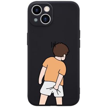 Imagem de Wihytec Capa de telefone engraçada menino para iPhone 14 Silly Boy, capa de silicone líquido, gel macio, borracha preta, fosca, capa de telefone com forro de microfibra