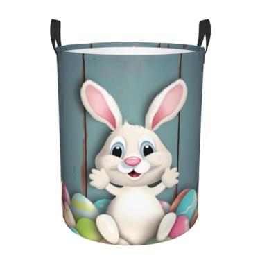 Imagem de Cesto de lavanderia Happy Easter Eggs Rabo de coelho, dobrável, impermeável, cesto de armazenamento de roupas com alças, pano Oxford, organizador de brinquedos, cesta para banheiro, lavanderia, quarto