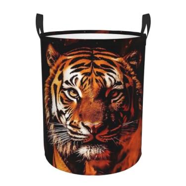 Imagem de Cesto de lavanderia Tiger In Fire dobrável à prova d'água cesto de armazenamento de roupas com alças pano oxford organizador de brinquedos cesta para banheiro, lavanderia, quarto, médio