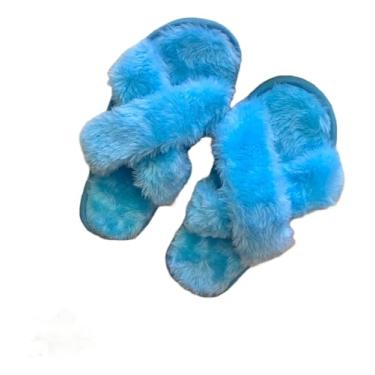 Imagem de Pantufa Feminina Tipo Chinelo para Quarto – Solado Macio (Azul, BR, Adulto, Faixa Numérico, 43, 44)