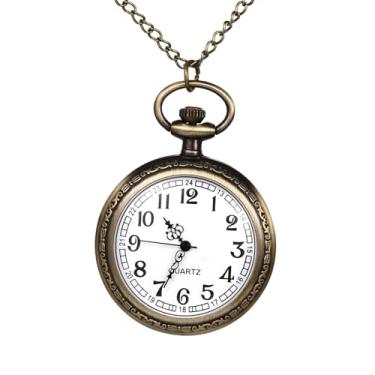 Imagem de JewelryWe Relógio de bolso masculino e feminino: relógio clássico com pingente vintage de quartzo com mostrador aberto com corrente