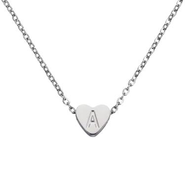 Imagem de PATIKIL Colar de coração com inicial para mulheres, banhado a ouro 18K, corrente de aço inoxidável delicada, nome personalizado, letra A, colares com pingente para mulheres, joias, presentes, tom