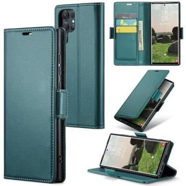 Imagem de Capa tipo carteira de couro empresarial de luxo para Samsung S25 Ultra S23 S24 S22 S21 Note10 20, capa flip, verde, para Samsung S21