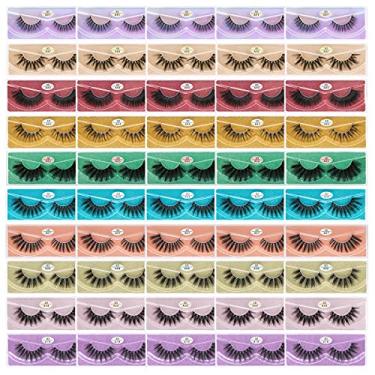 Imagem de FARRED Atacado cílios de vison sintéticos em massa, 50 caixas, 10 estilos de cílios volumosos, 10 caixas individuais portáteis 10 – 20 mm, cílios postiços 3D