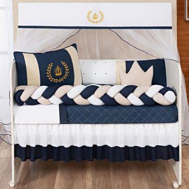 Imagem de Kit Berço Trança Completo Menino Coroa Luxo Marinho 12 Peças