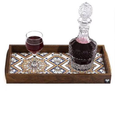 Imagem de Bandeja para Servir com Azulejos Madeira Maciça Havana  ref 06 - TOTAL
