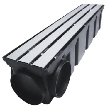 Imagem de Ralo Quintal Borda Piscina 10x50 Inox Trilho Coletor Preto com Tela