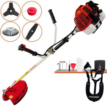Imagem de Aparador de Grama À Gasolina Kawashima KW43L 43cc 1,7HP 2T Completa Com Carretel de Nylon + Faca 2 Pontas + Faca 3 Pontas + Escova Rotativa de Aço