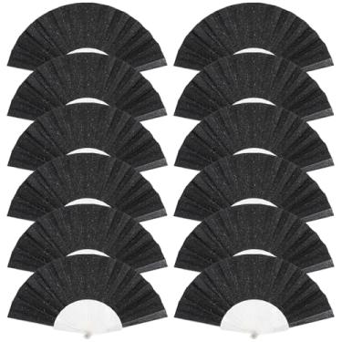 Imagem de SiissaPeksid Pacote com 12 ventiladores de mão, ventilador dobrável de glitter com reforço transparente brilhante – ideal para casamento, igreja, festival, dança, festa de chá, clube e acessórios EDM