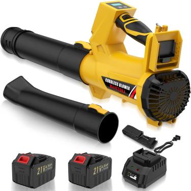 Imagem de Soprador de folhas sem fio, soprador de folhas elétrico de 540 CFM/170 MPH sem fio com 2 pilhas de 4,5 Ah, 6 velocidades e modo turbo, soprador de folhas alimentado por bateria para limpeza de pátio,