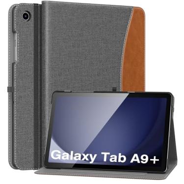 Imagem de MoKo Capa para Samsung Galaxy Tab A9 Plus 27.9 cm 2023 (SM-X210/SM-X216/SM-X218), capa dobrável de couro PU com suporte dobrável com alça de mão, bolso frontal, despertar/hibernar automaticamente,