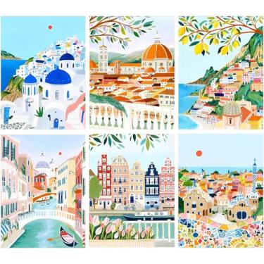 Imagem de ARPADAMO Pacote com 6 kits de diamante para adultos, pintura de diamante estética 5D DIY arte de diamante paisagem kit de arte de pintura de diamante para adultos, diamantes redondos completos, kit de