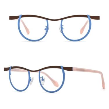 Imagem de VFDHN Armação de óculos de acetato de titânio para homens e mulheres (marrom azul C2)