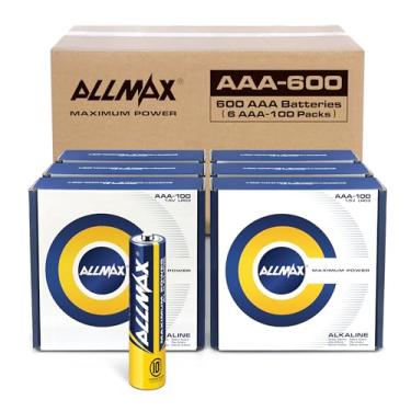 Imagem de Pilhas alcalinas Allmax AAA de Potência Máxima (6 Caixas de 100 Baterias)– Ultra Longa Duração, Prazo de validade de 10 anos, Design à prova de vazamentos–1.5V