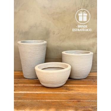 Imagem de Kit Vasos Escovado Decorativo Jardim Polietileno Moderno (Bege)