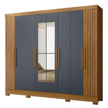 Imagem de Guarda Roupas Casal Com Espelho Ripado 8 Portas 4 Gavetas Diamante Moval Madeirado / Cinza