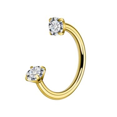 Imagem de Lcolyoli G23 Anel de nariz de ferradura de titânio 18G 20G Anéis de nariz roscados internamente para mulheres piercing de narina de zircônia cúbica dupla joia, Metal, Zircônia cúbica