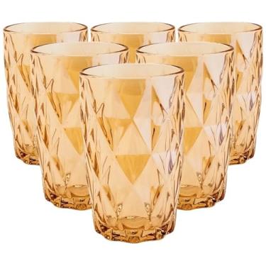 Imagem de Jogo com 6 Copos Diamond de Vidro Âmbar De Agua ou Suco 350ml