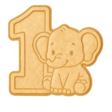 Imagem de Mighty Gadget Número 1 com cortador e carimbo de biscoito de elefante - 10 x 9 cm design adorável para aniversário de 1 ano de idade (cor aleatória)