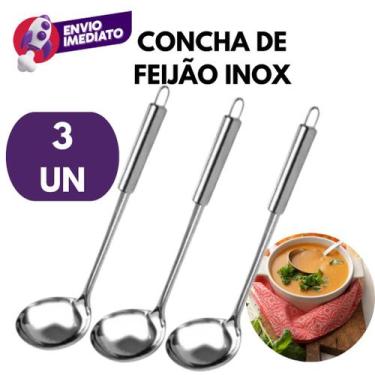 Imagem de Kit Concha Grande Aço Inox Servir Feijão Caldo Sopa Cremes Molho Utens