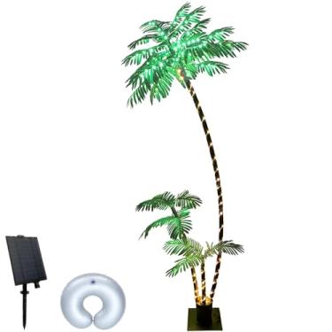 Imagem de SOSHOT Palmeiras com iluminação solar de 2,8 m para pátio externo, 260 luzes artificiais de LED para bares de piscina, decoração ao ar livre