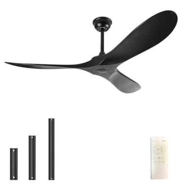 Imagem de wodiston Ventilador de teto de 152 cm sem luz com controle remoto, ventilador de teto externo com motor DC reversível e silencioso, 3 lâminas de plástico, ventilador preto para pátios, sala de estar