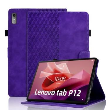 Imagem de Varohix Capa para Lenovo Tab P12 32.3 cm (Modelo: TB370FU) Capa magnética de couro PU com suporte ajustável, suporte dobrável para cartões, aba multiangular P12,