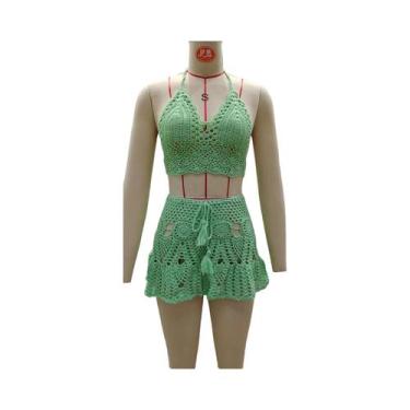 Imagem de Conjunto de Biquíni Feminino de Crochê - Duas Peças com Saída de Praia