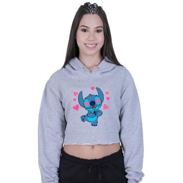 Imagem de Cropped Moletom Feminino Lilo Stitch Coração - Lafre, Cinza, G