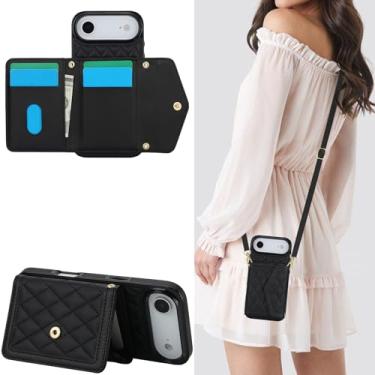 Imagem de MRRSIWEI Capa transversal para APP 107 AI, capa de couro PU com bloqueio de RFID, compartimentos para cartões, suporte, alça de pulso, capa com cordão para IPE 107 AI. Bolso preto