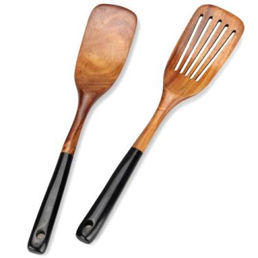 Imagem de Conjunto de espátulas de madeira, utensílios de cozinha em madeira de 
