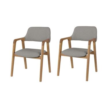 Imagem de Kit 2 Cadeiras De Jantar Ruth Estrutura Em Madeira Maciça Estilo Retrô Linho Cinza