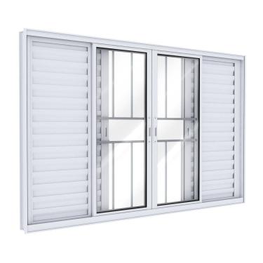 Imagem de Janela Veneziana de Alumínio com Grade e 4 Folhas Móveis e 2 Fixas 100x150cm Lucasa Ideale Branco