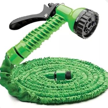 Imagem de Mangueira Extensível até 30 Metros Sete Tipos de Jato com Esguicho para Irrigação (Verde, 30M)