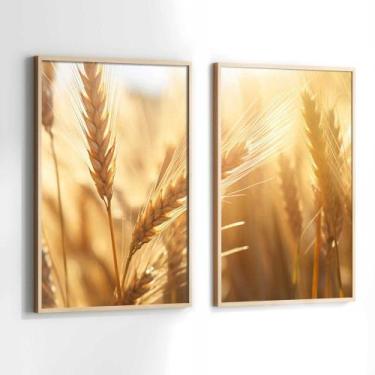 Imagem de Conjunto Quadros Decorativos com Moldura Paisagem Trigo SolKit 2 Quadr