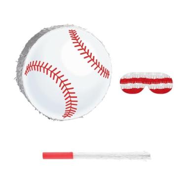 Imagem de Fenteer Pinhata de beisebol com venda e taco para festa temática esportiva para meninos e meninas, suprimentos para entretenimento, pinhata de papel para