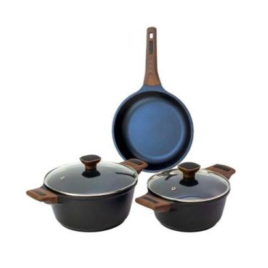 Imagem de Kit 3pç Caçarolas Frigideiras Antiaderente Temperatti Nigro - JAVALI