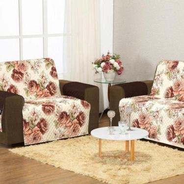 Imagem de Protetor Capa De Sofa Aquarela Estampado 2 E 3 Lugares - Floral Marrom