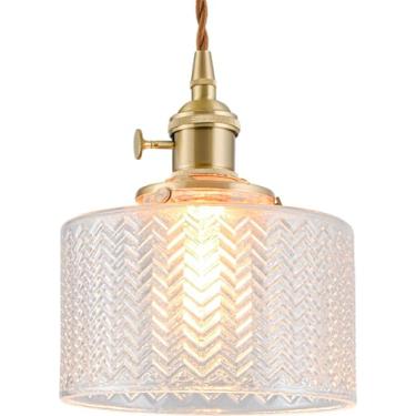 Imagem de Luzes pendentes vintage para cozinha ilha de vidro de sarja transparente iluminação pendente quarto latão luminária suspensa casa de fazenda luminárias com sombra de vidro para sala de jantar quarto