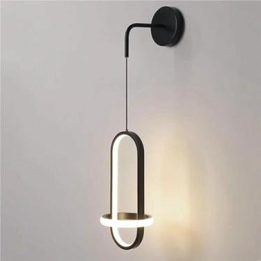 Imagem de WLHAZMWY Candeeiro de parede preto fosco arandela oval nórdico minimalista luminária de vaidade com fio para quarto sala de estar (luz quente)