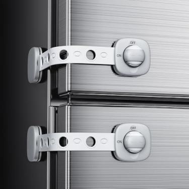 Imagem de Pacote com 2 fechaduras de armário/fechaduras de geladeira à prova de bebês – Fechaduras à prova de crianças para gaveta, geladeira, assento de vaso sanitário - sem necessidade de parafusos ou