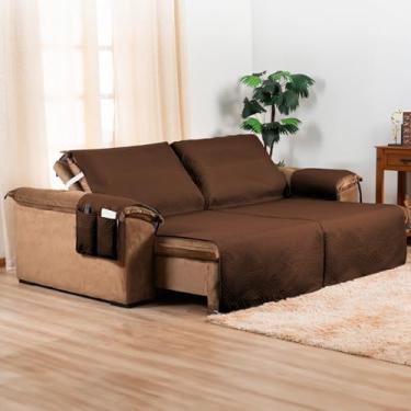 Imagem de Protetor de Sofá Retrátil 2 Lugares 2,40m x 2,40m Impermeável | Capa Protetora com Bolso Lateral | Proteção para Sofá Contra Manchas, Pets e Crianças | Lavável e Resistente (Tabaco)