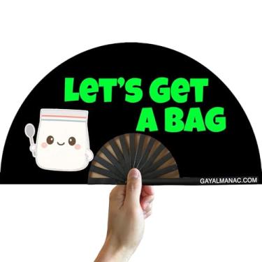 Imagem de PandaTak Grandes ventiladores portáteis dobráveis engraçados: ventilador de bambu rave de 33 cm, dobrável e perfeito para festas, festivais EDM e Ravers (vamos pegar uma bolsa)