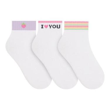 Imagem de Kit com 3 meia esportiva feminina tripack Selene, 34 a 39, Branco, Ros