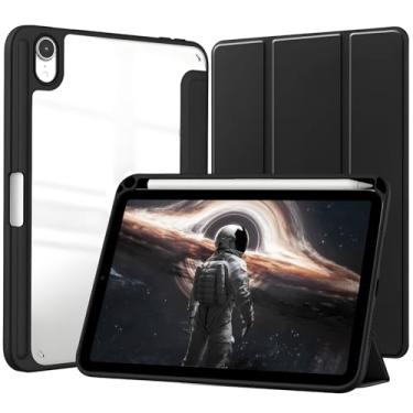 Imagem de Capa para iPad Mini 7 (A17 Pro) 2024 / iPad Mini 6 2021 Capinha Protetora Fina Capa Traseira Transparente Proteção com Suporte para Lápis - Negro